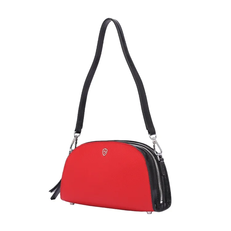 

Wholesale lady shoulder bag metal lock red split leather women leather handbag