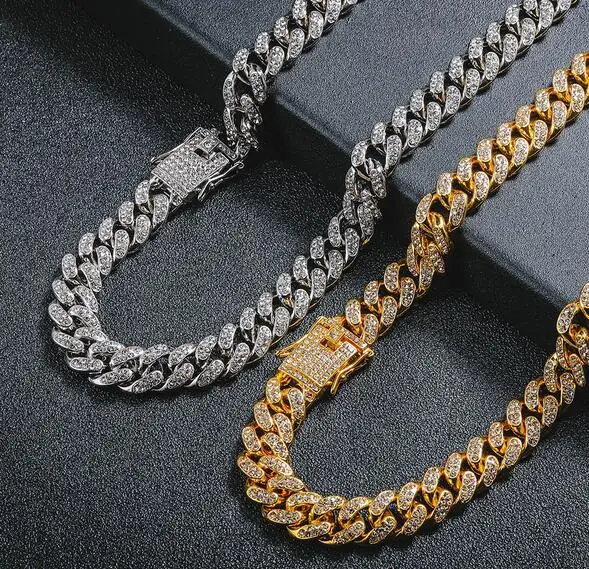 

Wholesale Mens Fashion Cuban Link Necklace with Diamond Hip Hop 14k 18k Gold Plated Miami Curb Cuban Link Chain for Men