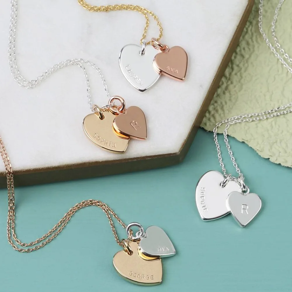 

Stainless Steel Personalized Double Heart Necklace, Double Heart Name Women Necklace Custom, Silver / gold / black / black / rose gold / blue ...