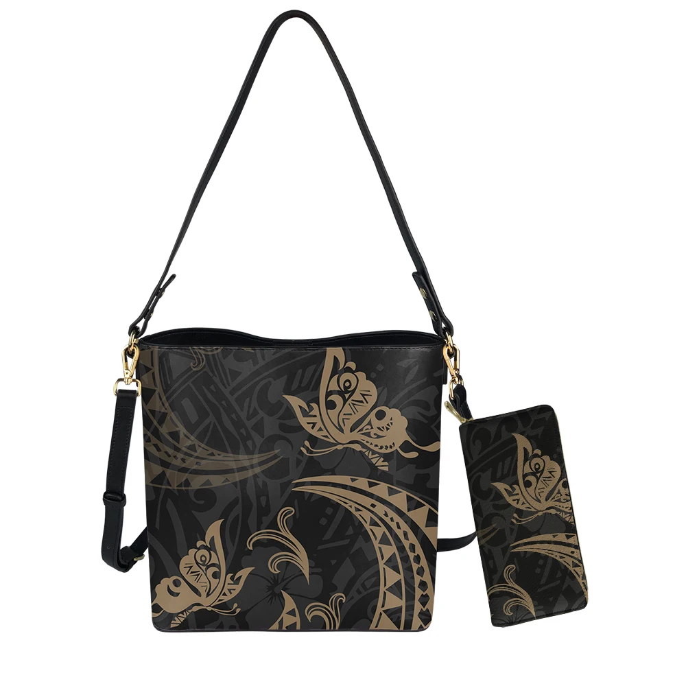 

Polynesian Tribal Butterflies Designer Purse Famous Brands Customized Purses And Handbags Ladies Fashion Women Bucket Bags, Customized color
