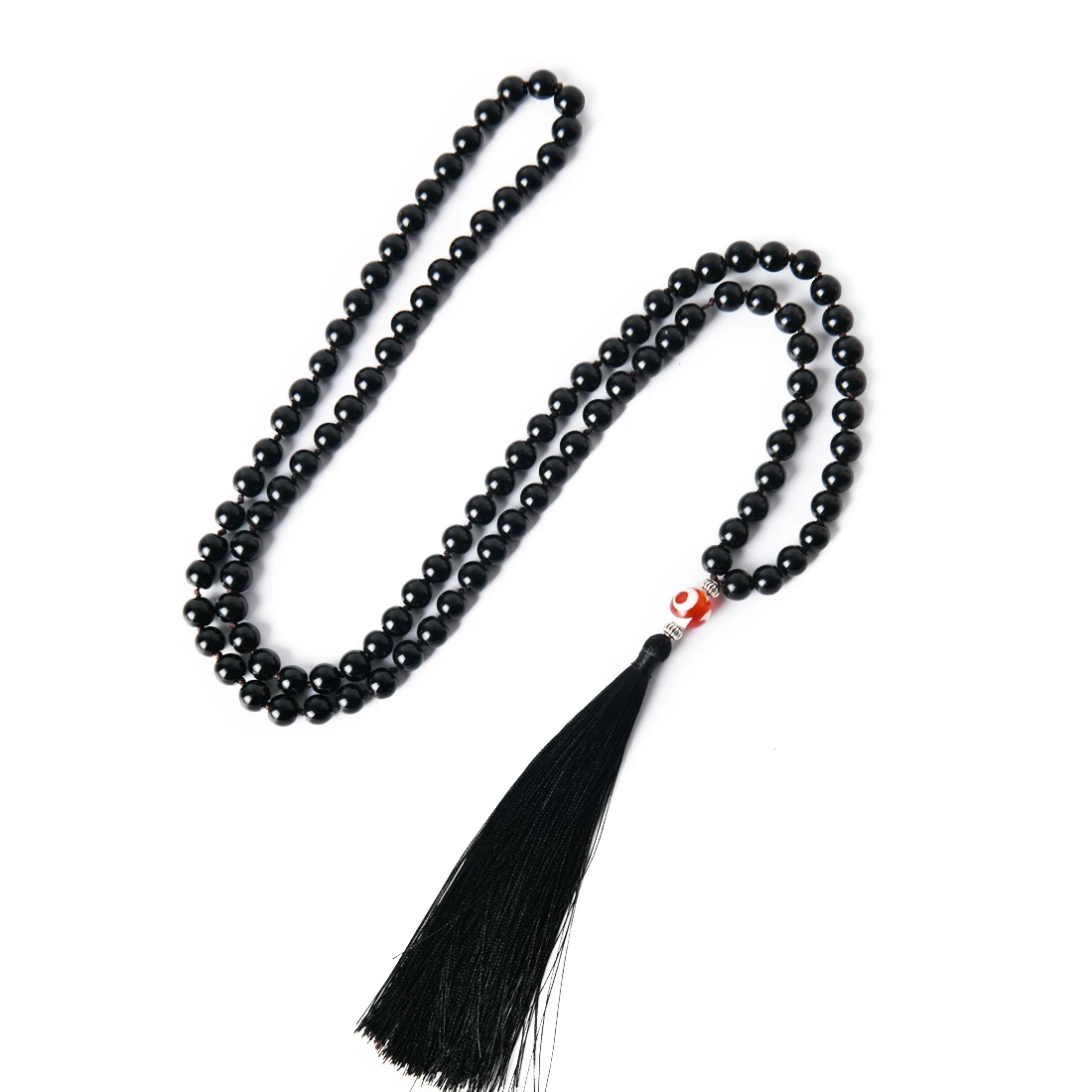 

Handmade Knotted Rosary Beads Necklace 108 Mala Yoga Necklace Natural Agate Stone Sweater Tassel Handmade Necklace