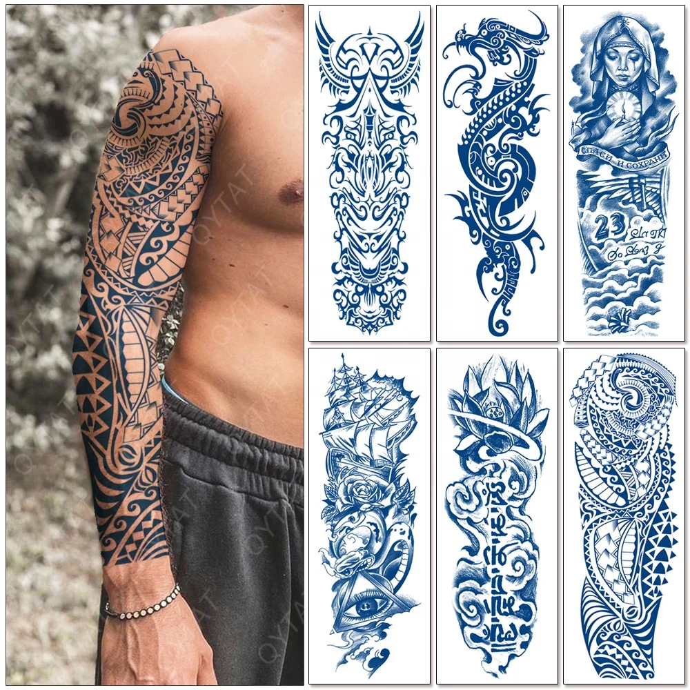 

Wholesale Men Women Tribal Designs Waterproof Non-toxic Juice Ink Semi Permanent Full Arm Temporary Tattoo Sticker Last 15 Days