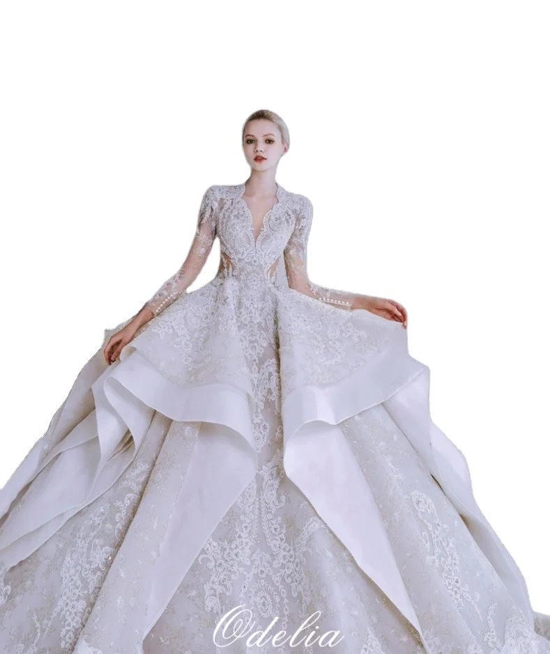 

Beading Crystal Appliques Flowers Lace Ball Gown Wedding Dress Short Sleeve Bride Dresses