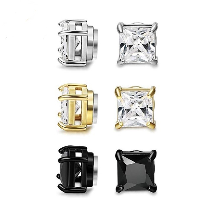 

Square crystal cz magnet earrings stainless steel earring magnetic men, Picture