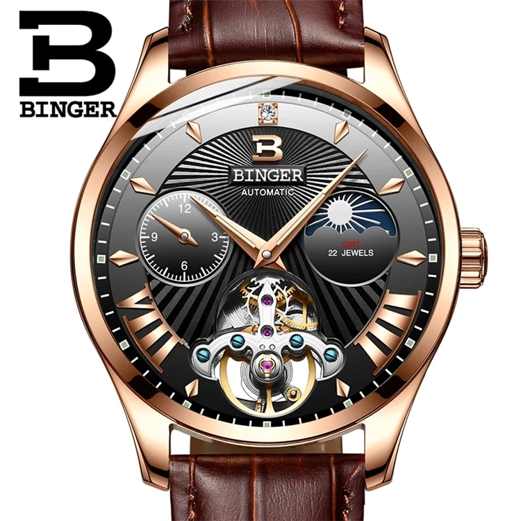 

Switzerland Watch Men Binger Automatic Mechanical Men Watches Luxury Brand Sapphire GMT Men Wrist Watch Waterproof 1186, 8 colours