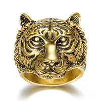 

Gold Plated Titanium Tiger Head Ring for Men Stainless Steel Exaggerate Men's Rings