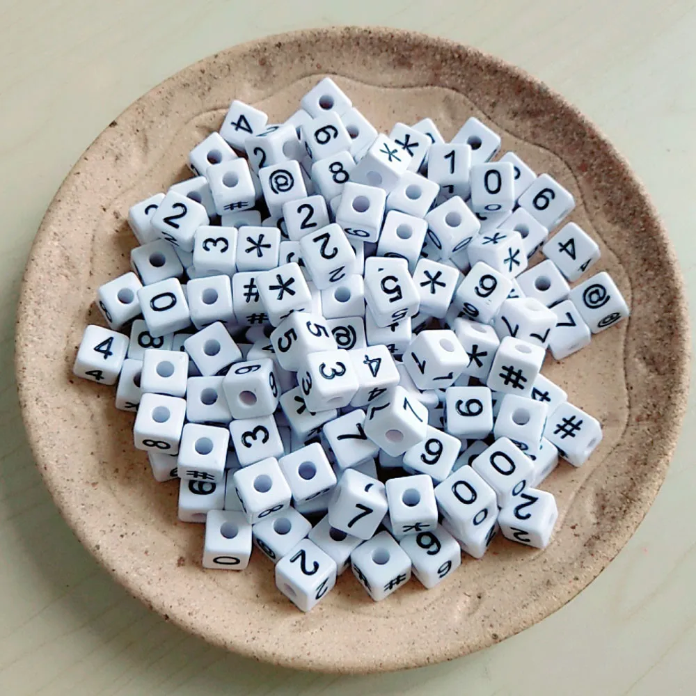 

Wholesale 10mm Cube Black Number White Base Acrylic Square Beads