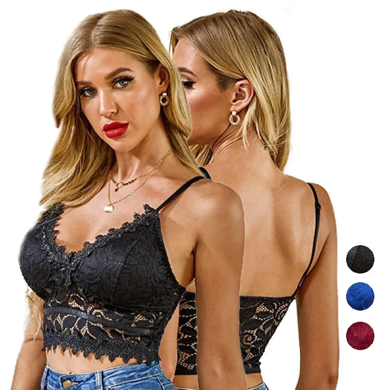 

2021 Women Sexy Bra Bustier Corset Deep V Lace Eyelash Bralette Crop Top, Accept customized bralette crop top women