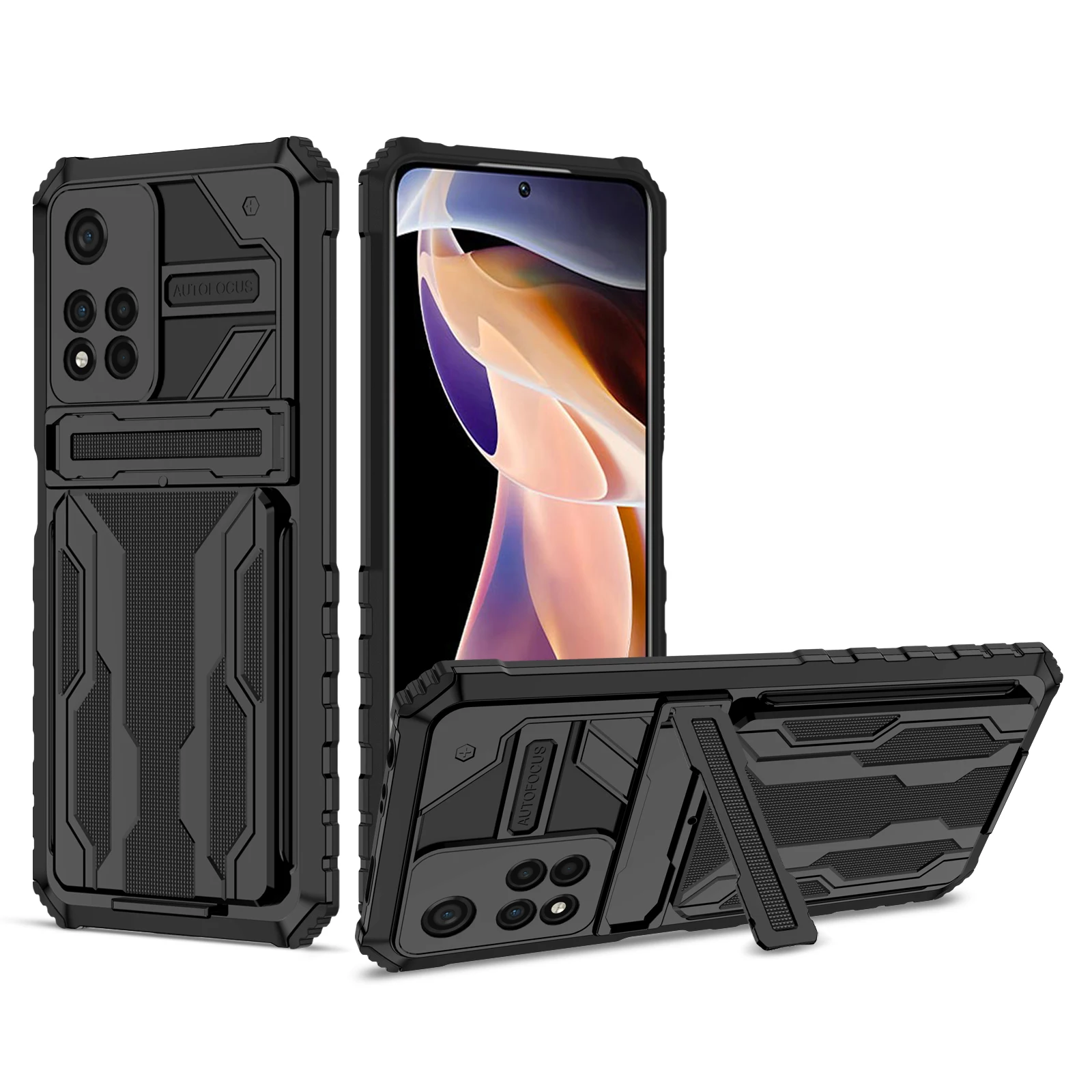 

Luxury TPU PC Hybrid Shockproof Phone Case with Detachable Card Holder and Kickstand For XIAOMI Redmi NOTE11 PRO, As pictures