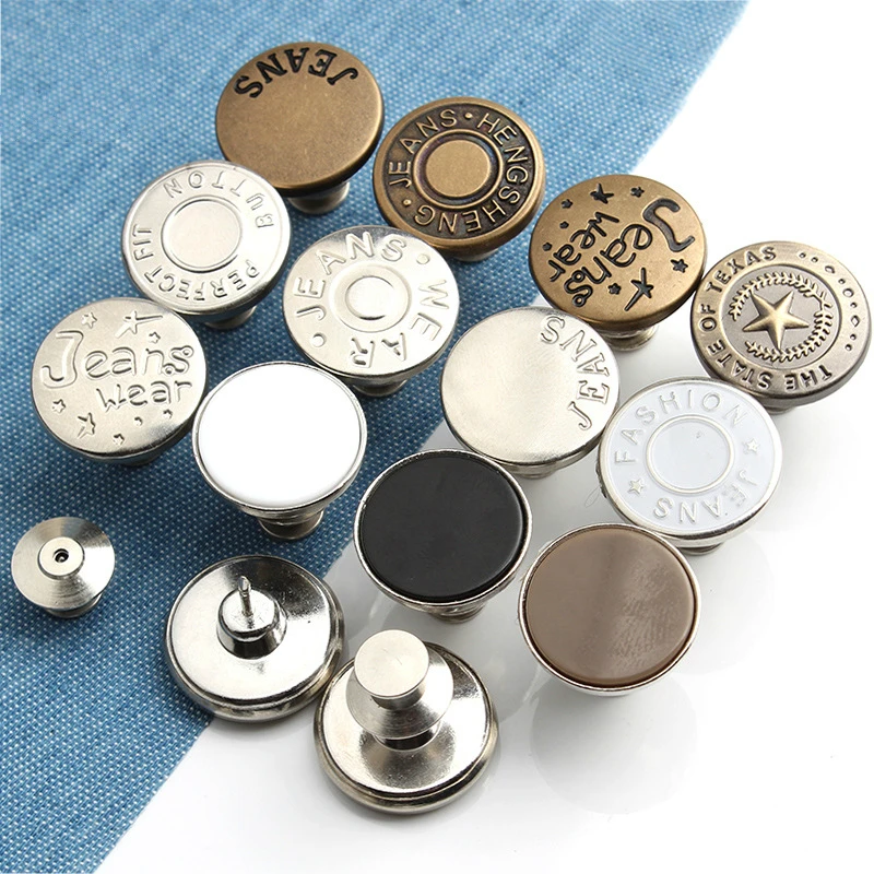 

Amazon Replacement no sew detachable screw  pin adjustable set luxury instant button jean, Shiny silver, gun metal, gold,