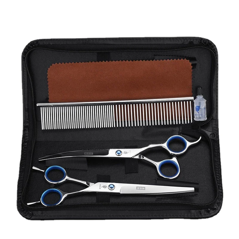 

Professional Pet Grooming Scissors Haircut Artifact Trimming Set Curved Dog Hair Tool Dog Hair Shearing Scissors, Blue