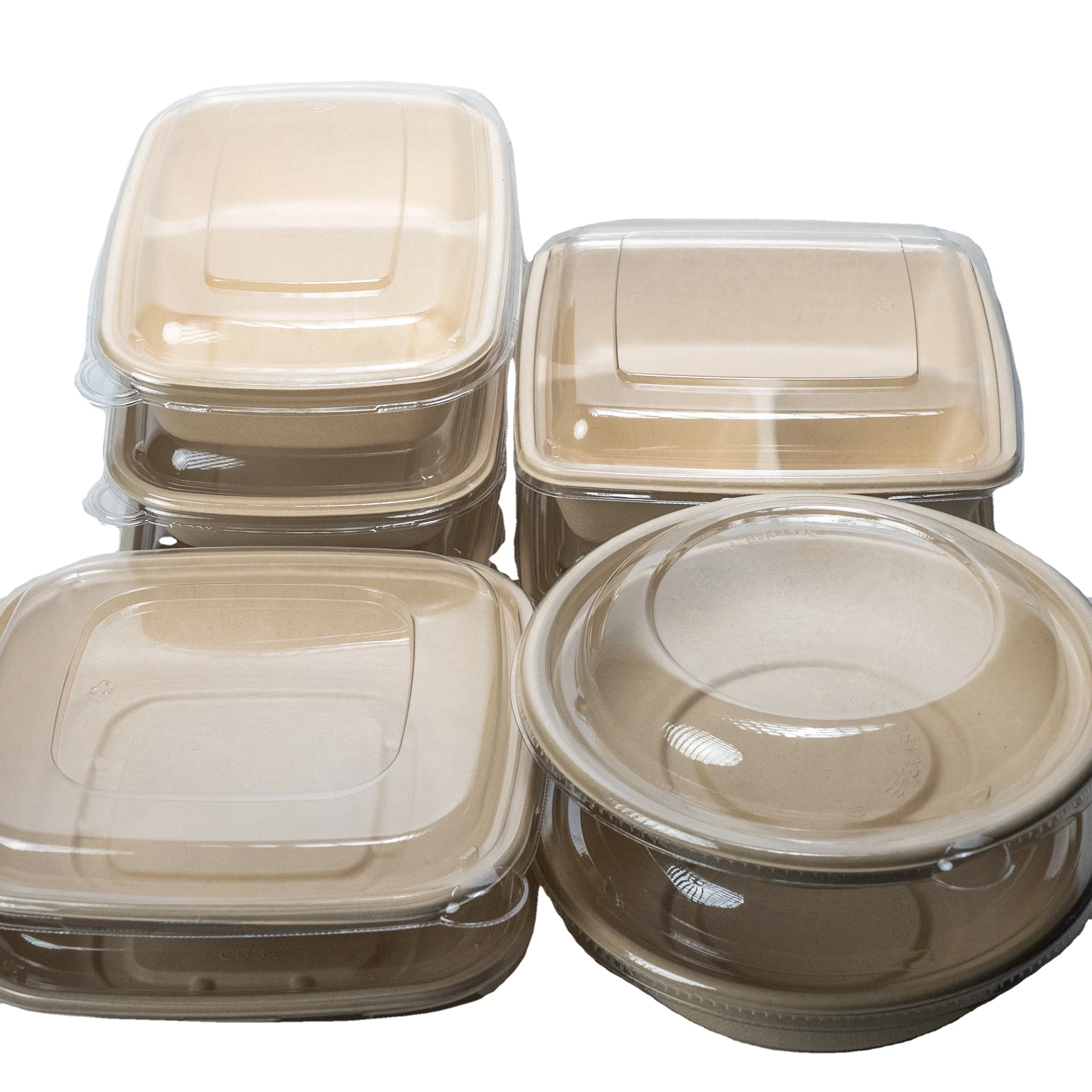 

100% Composatble Recycable Disposable Natural Paper Pulp Food Container with Clear Lid, Natural or white
