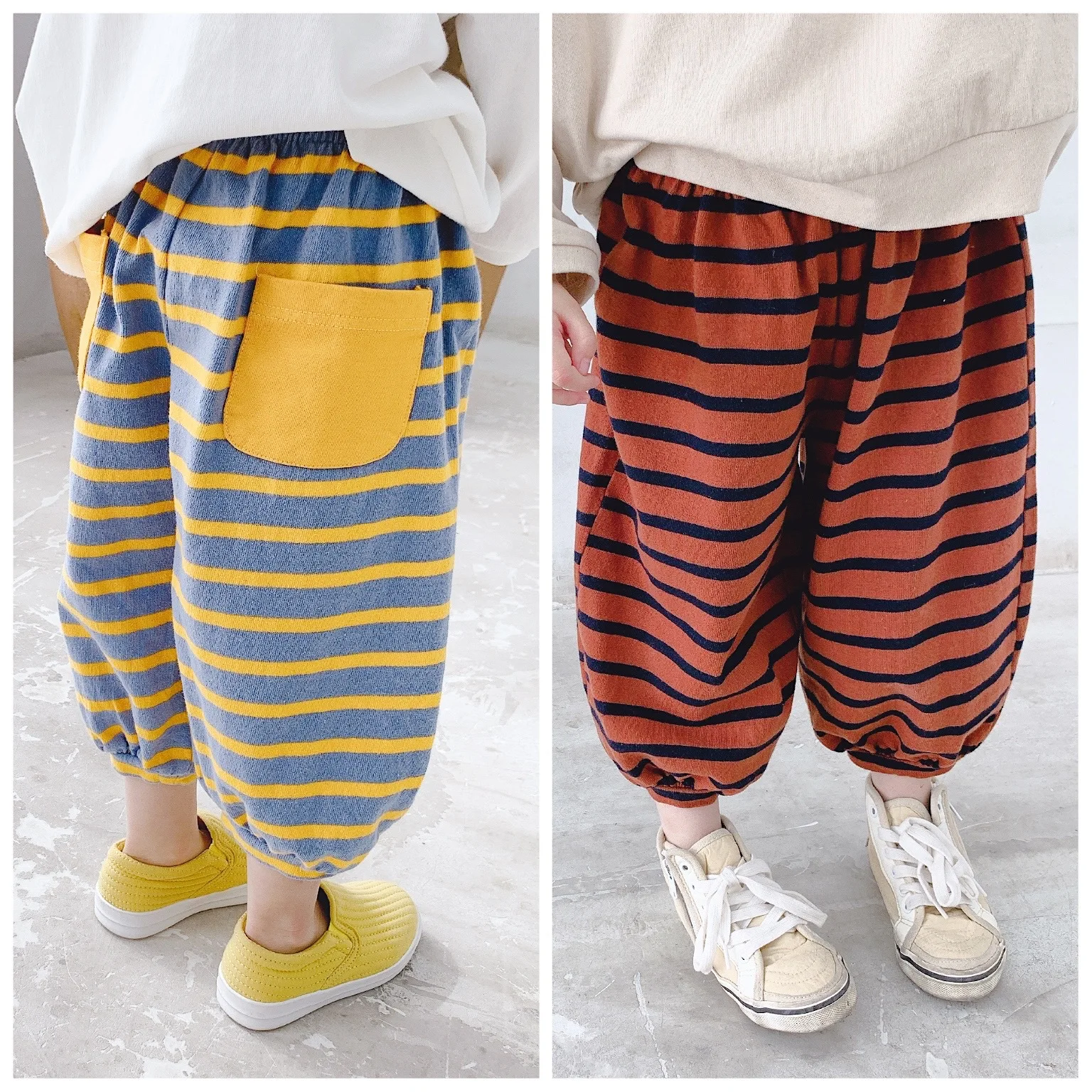 

Children's clothing children's Korean spring clothing striped 9-point pants Harlan pants