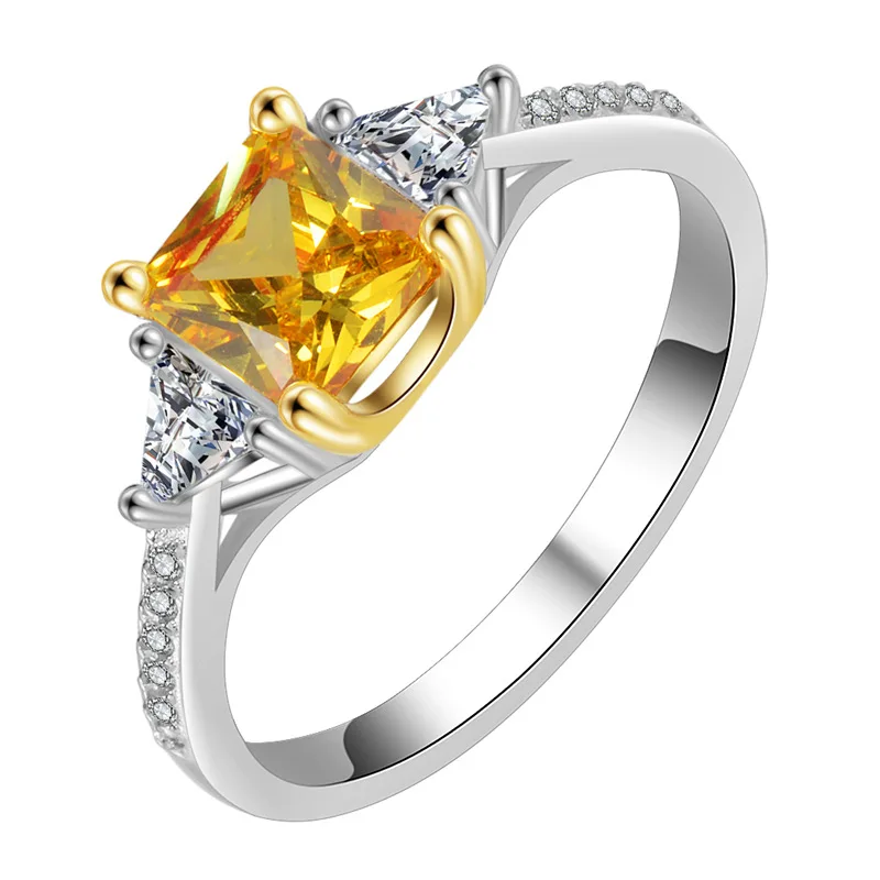 

Yellow diamond square zircon women's diamond ring simple classic Moissanite S925 Silver Ring plated with platinum gold jewelry