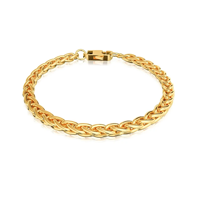 

Milskye Wholesale high quality Stainless Steel Bracelet Jewelry 18k Gold Plated wheat bracelet 5mm thickness