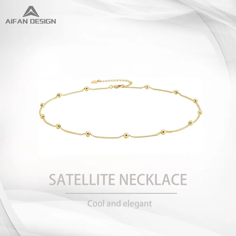 

S925 Sterling Silver Fashion Jewelry Plated Thin Chain Real 18K Gold Ball Bead Necklace