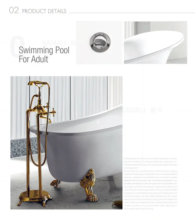 Kamali SP1711 supplier classical luxury modern golden color legs soaking egg shaped bathtubs with claw feet standing bathtub