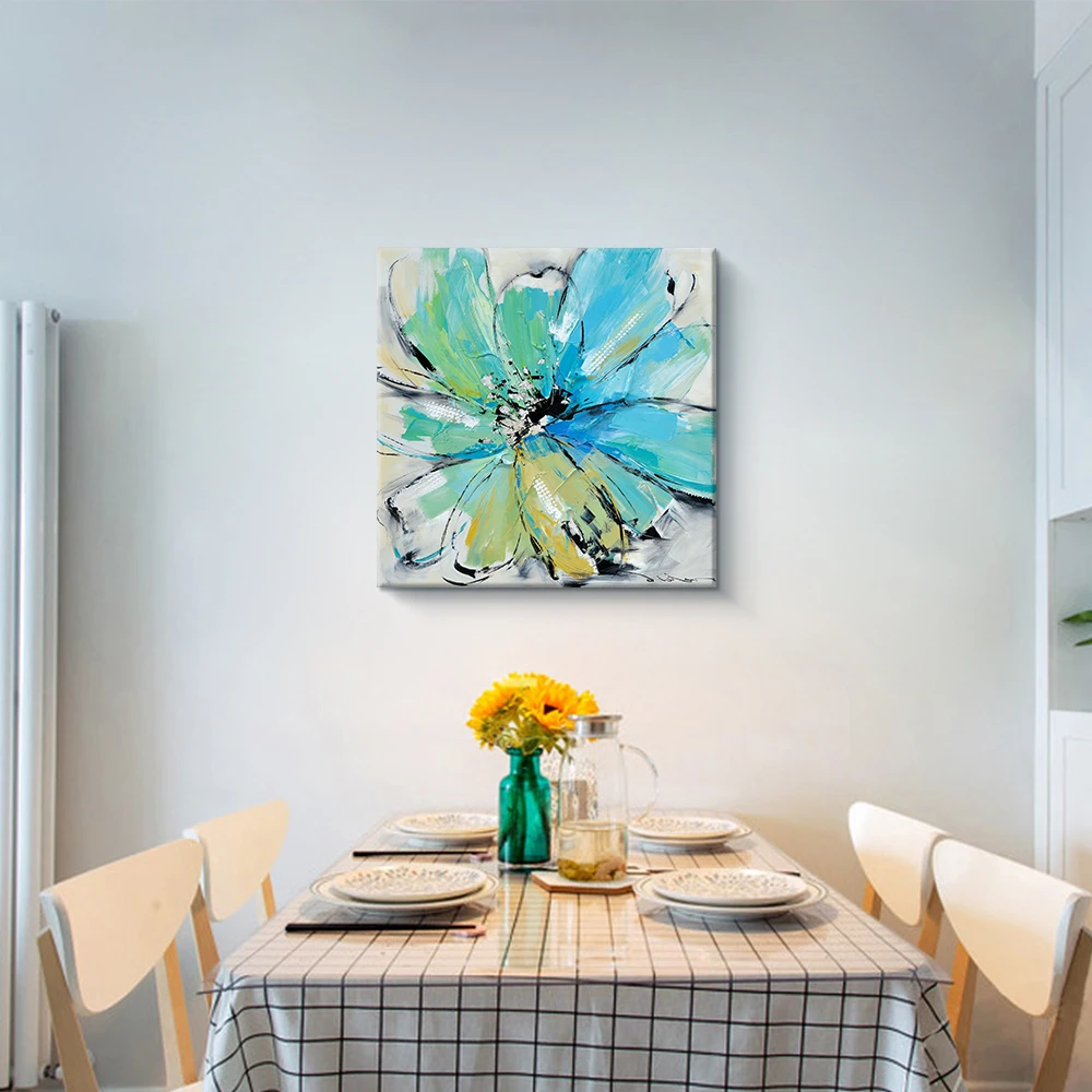 dropship手工制作丙烯画睡莲花蓝色油画莲花墙面装饰
