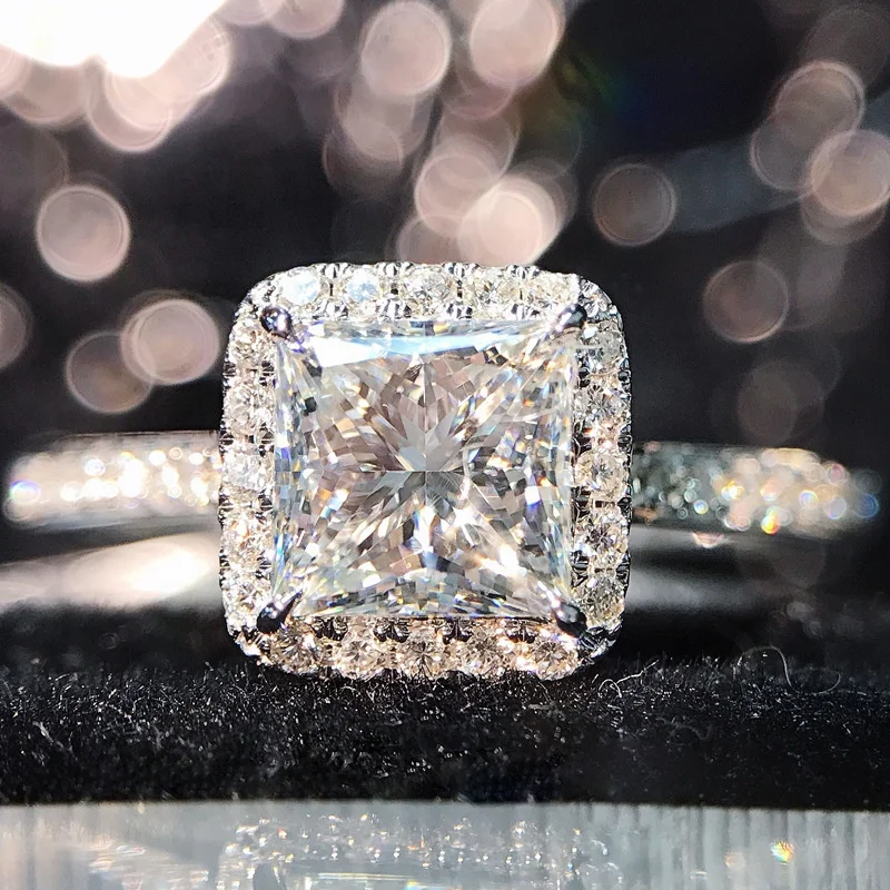 

Fashion 6mm Square Cubic Zircon Wedding Rings For Women Girls Anniversary Gift Party Jewelry Accessories, Picture shows