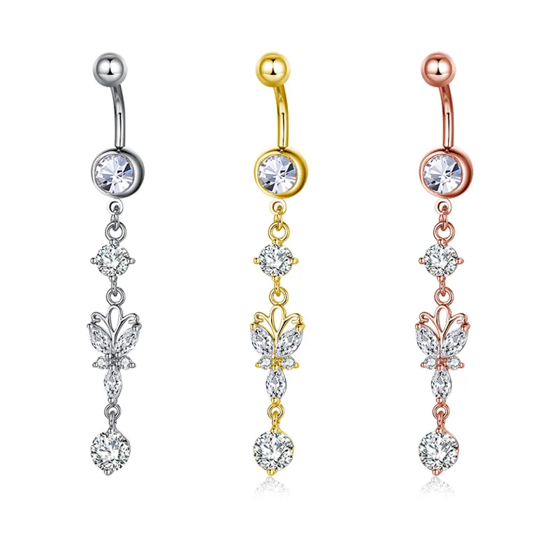 

Fashion navel nail ring women navel piercing jewelry butterfly pendant belly button rings belly piercing body jewely (KBP006), As picture