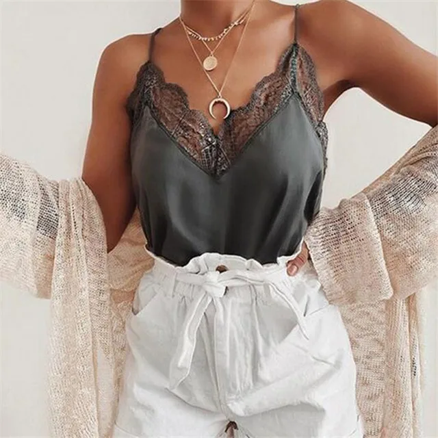 

2021 Summer New Fashion Solid Color Chiffon Top Camisole Top Women Casual Camis, Picture color