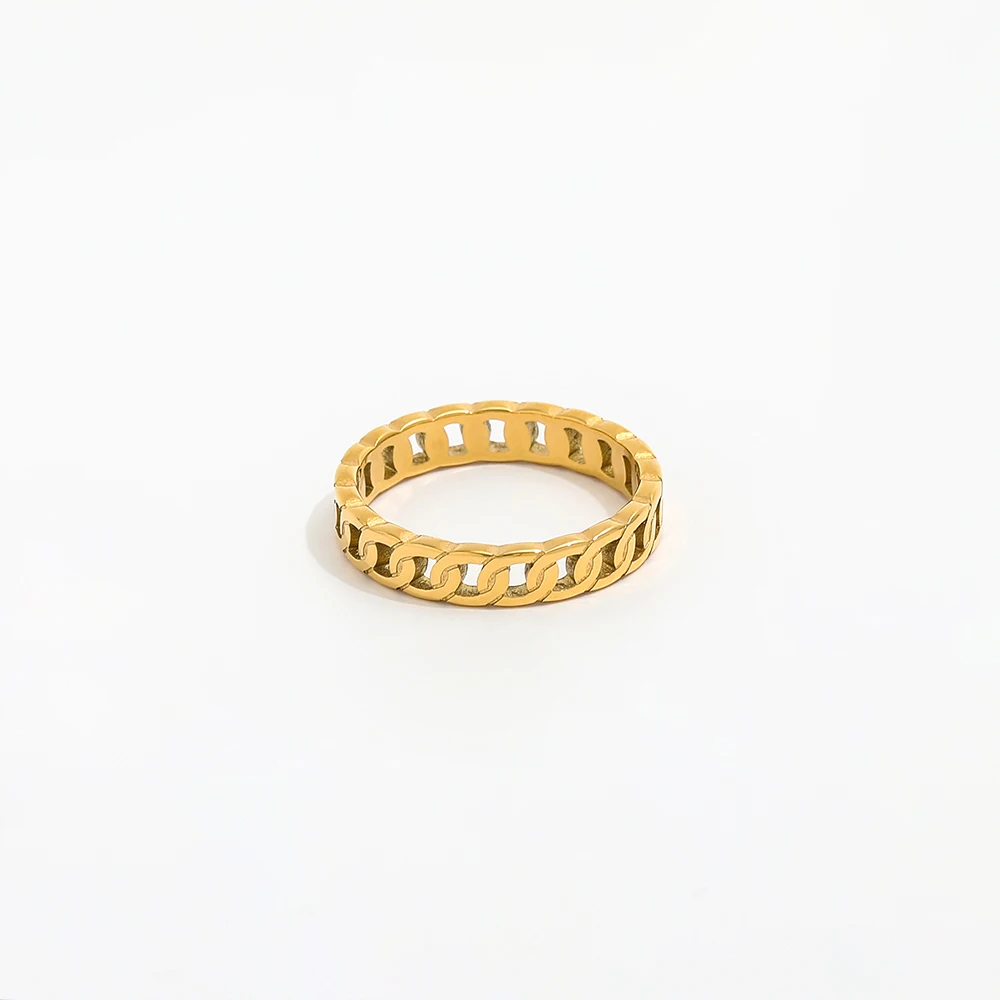 

Joolim Link Chain Finger Rings Stainless Steel for Women Gold Plated Geometric Eternity Band Rings Bubble Wrap+opp Bag 6.78