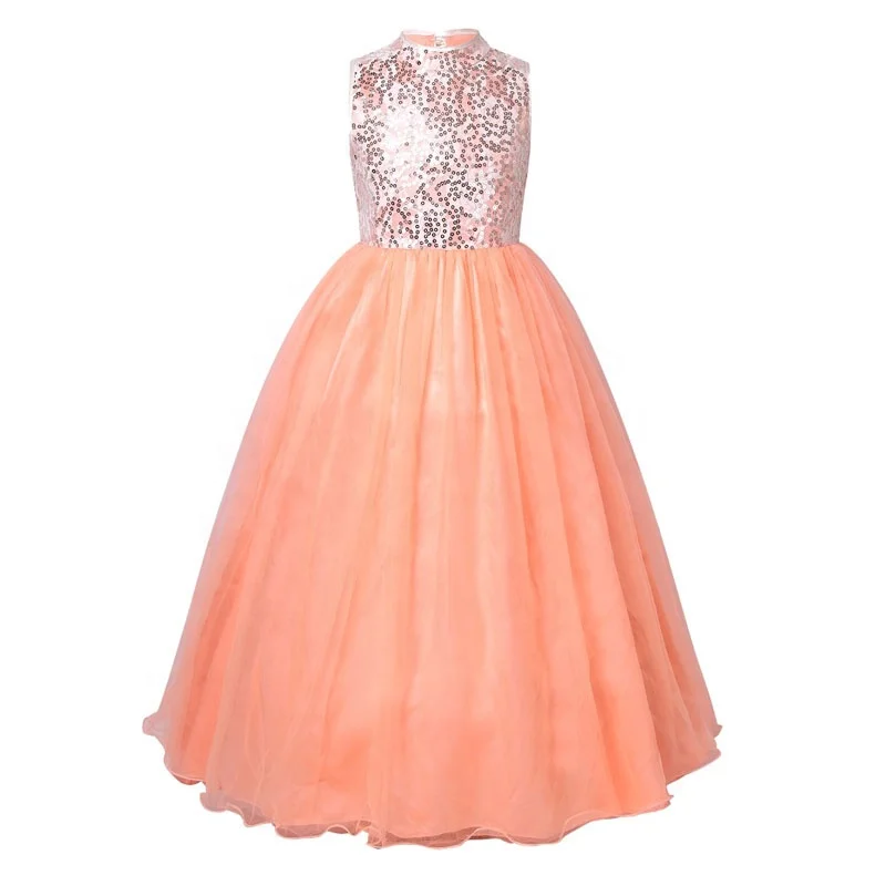 

Kids Girls Sleeveless Sequined Flower Girl Dress Wedding Bridesmaid Princess Pageant Party Dress