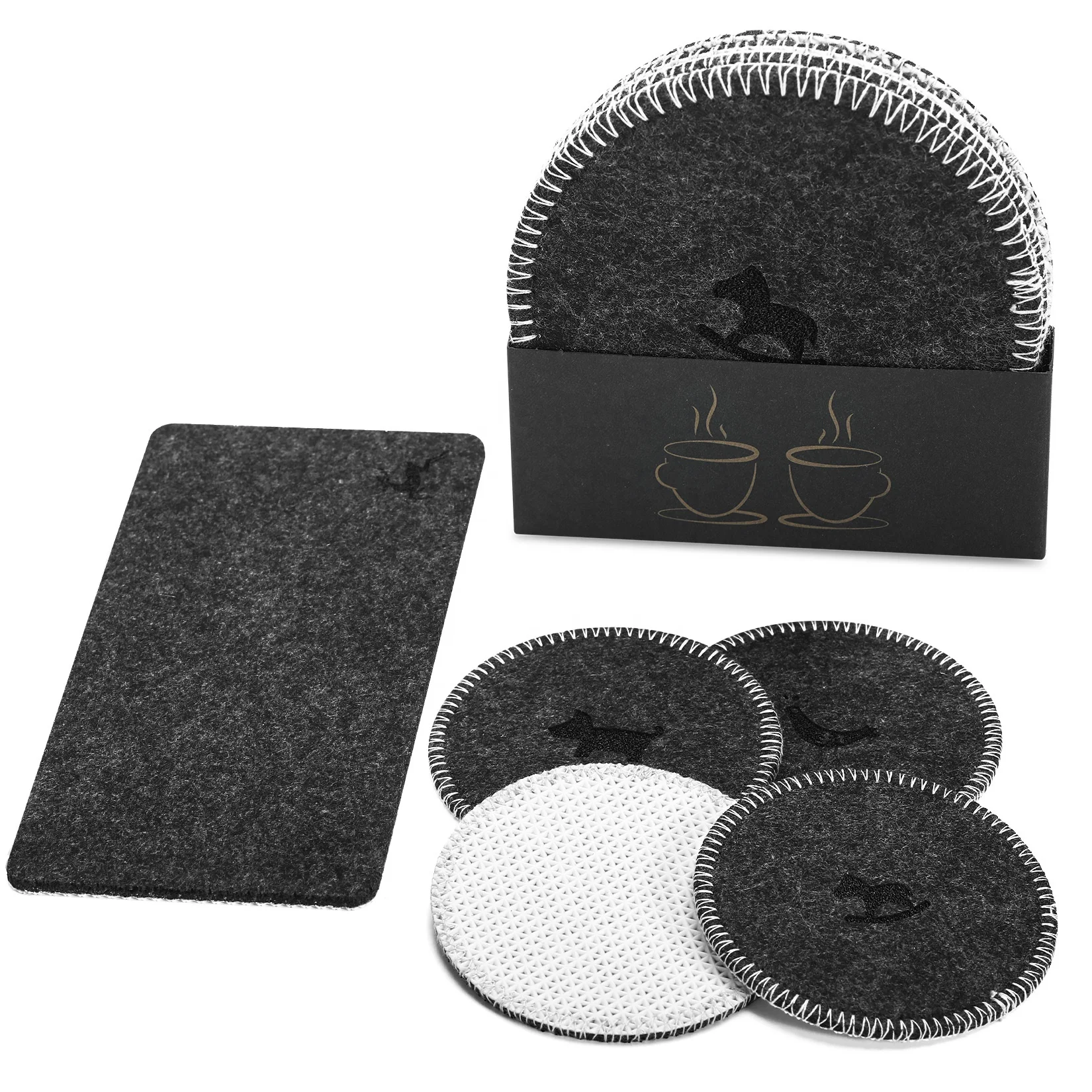 

Protect Desktop, Best Selling Wool Blended Felt Coasters for Drinks Set of 10 with Holder, Coasters for Coffee Table(Grey,Round), Customized color