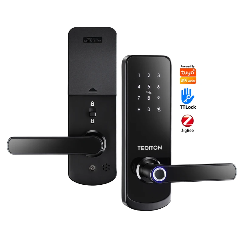 

Tediton Keyless Smart Fingerprint anti theft door lock entry with alarm Ttlock APP tuya smart hotel door lock system