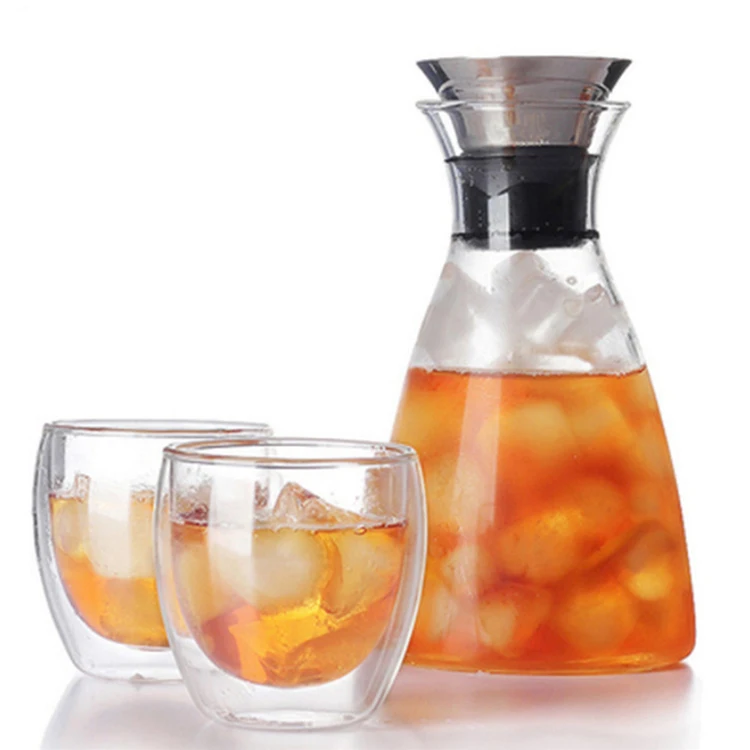 

Glass Drip-free Water Pitcher Carafe with Stainless Steel Flip-top Lid, Clear transparent