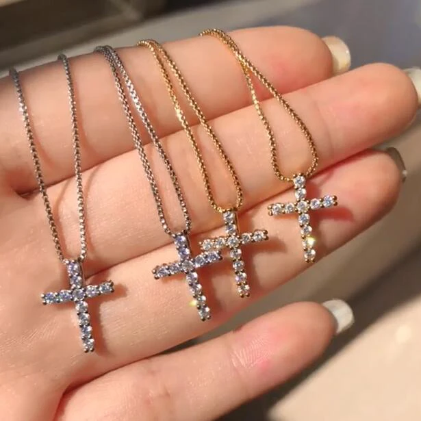 

bling small cross pendant necklace 18k gold