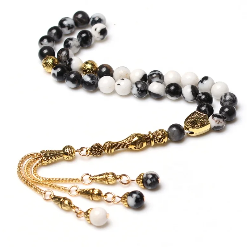 

Natural black and white zebra round beads muslim tasbih prayer beads