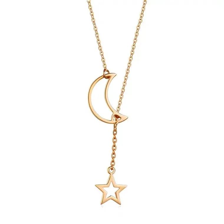 

Certified Jewelry 18K Golden Star Moon Necklace AU750 Fresh All-Matching Clavicle Chain Water Shell Gold Wholesale