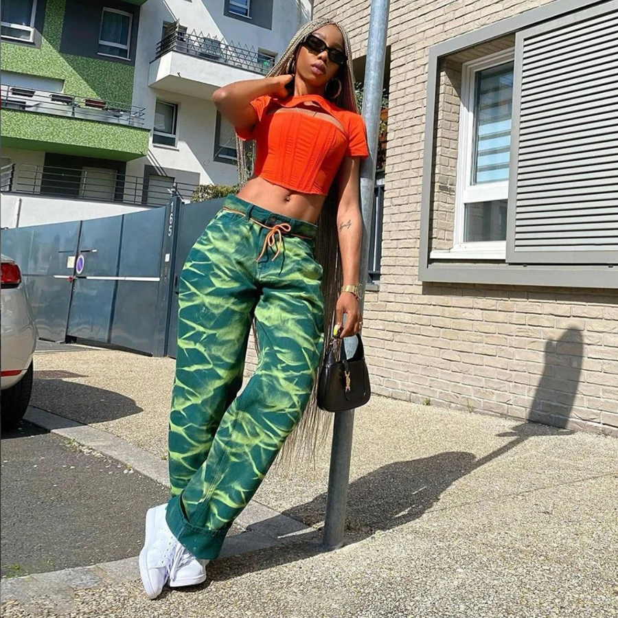 

Nibber W21P02261 Harajuku Printing High Waist Casual Straight Trousers Pants For Women's Y2K High Waist Trousers Pants jeans