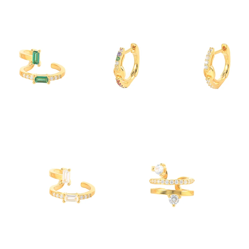 

ROXI Trendy Creative 18K Gold Plated Earrings Colorful Cubic Zircon Tri-fold Ear Clip Earring