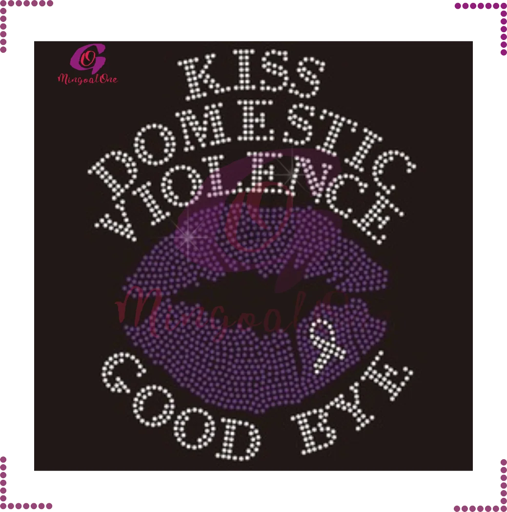 

Kiss Violence Cancer Goodbye Ribbon Customized Rhinestone Transfer, Select from color chart