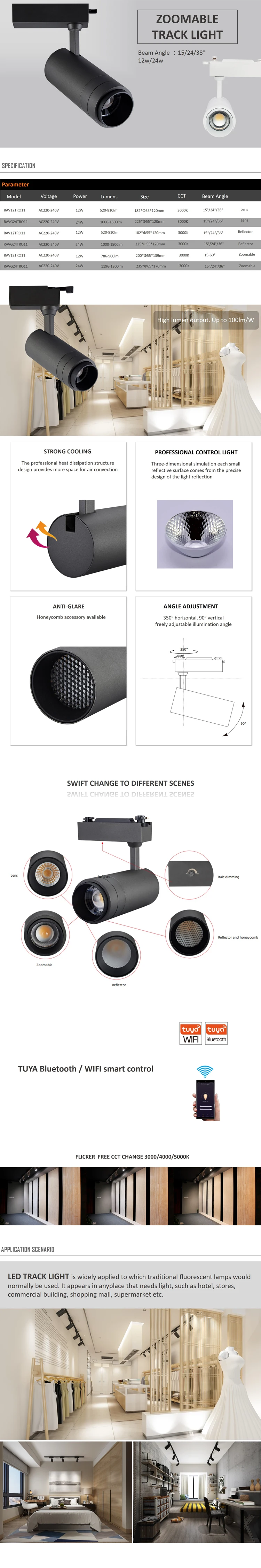 Superior quality non-flicker aluminum 12W dimmable led track light