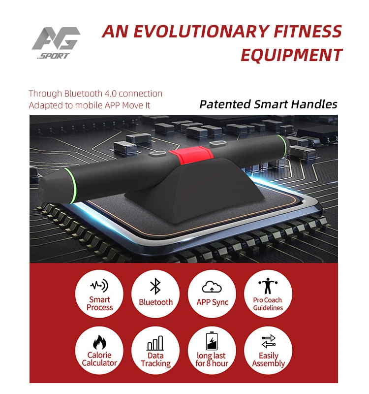 
Wireless Mobile App 4 in 1 Ab Wheel Roller Push up stand Skipping Rope Band Smart Home Gym Online Fitness Equipment Set 