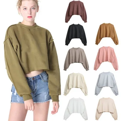 

Toplook 9 Colors Fleece Thick Crop Top Sweatshirt Female Casual Pullover Women Hoodies B417, As pictured