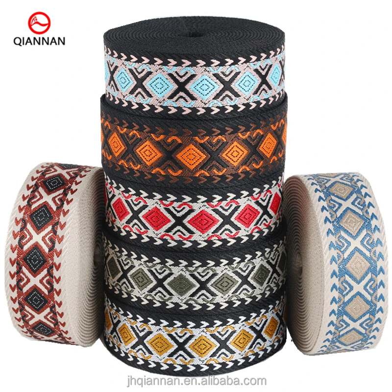 

38mm 5cm Thick Ethnic Style Jacquard Ribbon Bag Shoulder Belt Pet Webbing Shoes and Hat Decoration Accessories
