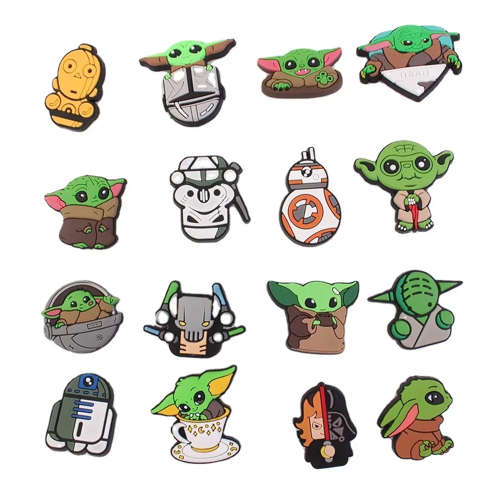 

2021 HOT sale wholesale Yoda baby of Mandalorian Cartoon soft PVC croc charms for sandals and bracelets Gifts for kids, As picture