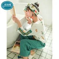 

100% Cotton Pajamas Women Long-sleeved night dress sleepwear