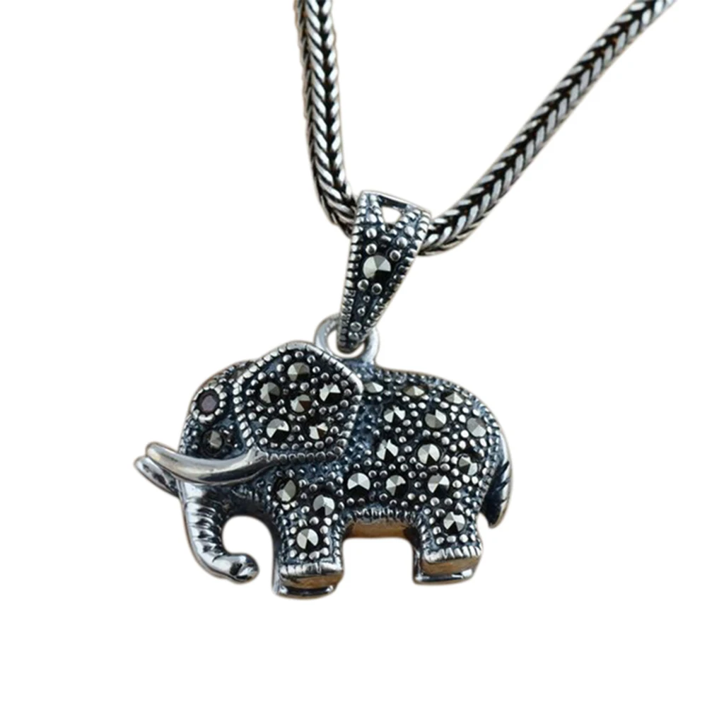 

Real 925 Sterling Silver Jewelry Vintage Elephant Pendant Inlaid Retro Thai Silver Marcasite For Women Colgantes De Plata 925