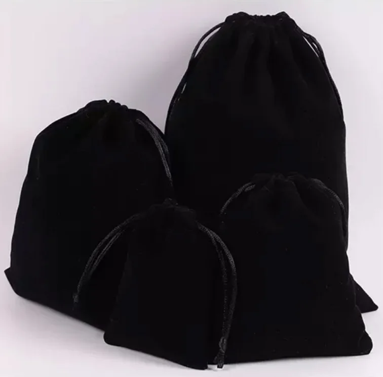 

Multifunction Black Velvet Jewelry Storage Organizer Bag with String