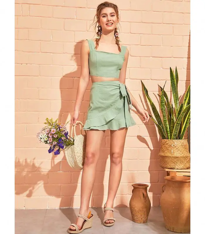 

Hot style new two piece sets with skirt, Green(can be customized as your request)