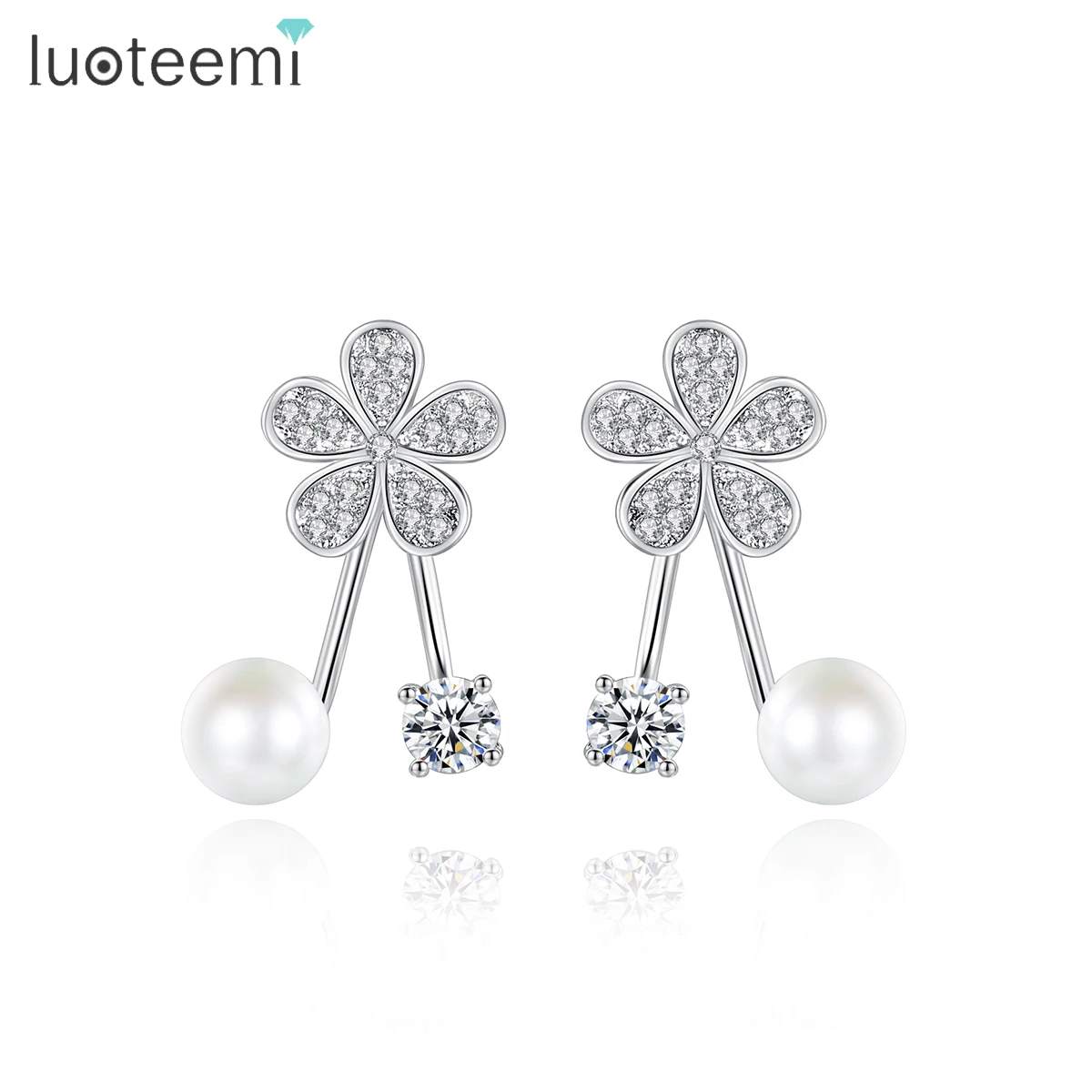 

LUOTEEMI Fashion Jewelry Wholesale Women Latest Cute Girls Cheap Korean Model Small Flower Pearl Earrings