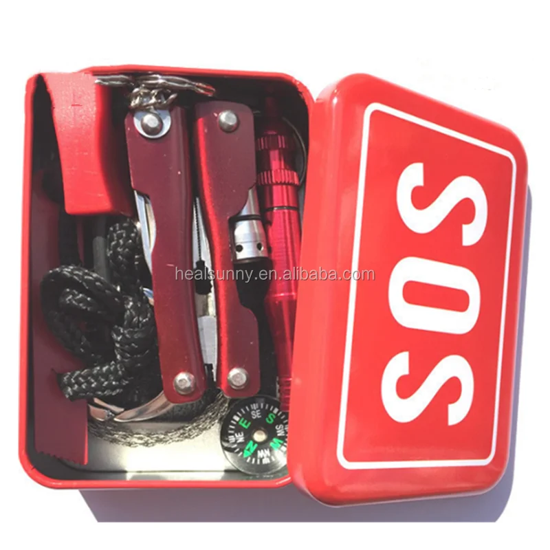 

Hot sale SOS emergency outdoor Multi Functional Tool box survival kit, Red