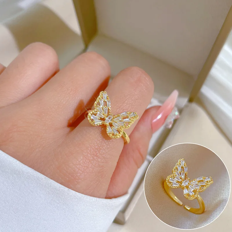 

ANELLO Zircone Wholesale Adjustable Open Gold Butterfly Ring Fashion Popular Insert Crystal Zircon Butterfly Ring For Women