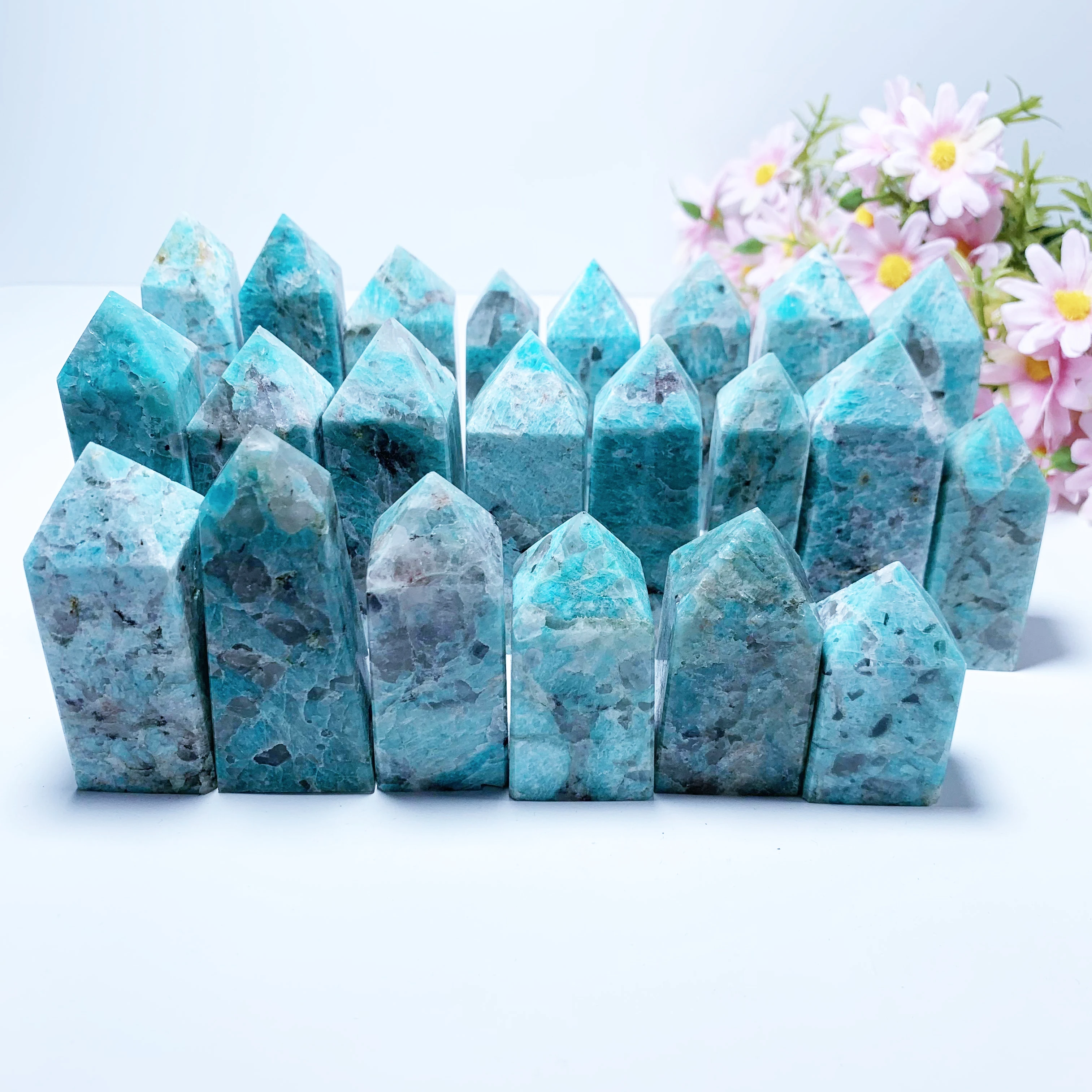 

New Product Wholesale Natural High Quality Crystal Hand Carved Tower Wand Amazonite Smoky Quartz Tower For Healing