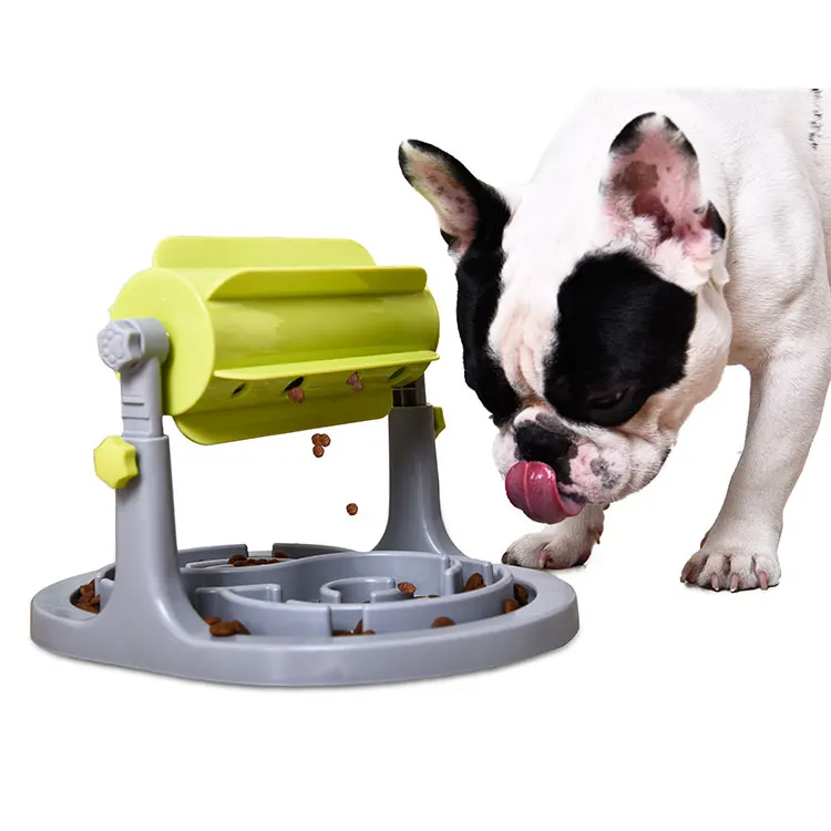 

Rounded Height Adjustment Healthy Funny Spin Training Dog Feeder Smart Plastic Dog Food Bowl Pet Feeder, Green